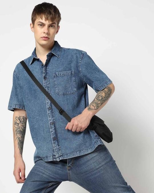 Men Lightly Washed Relaxed Fit Shirt