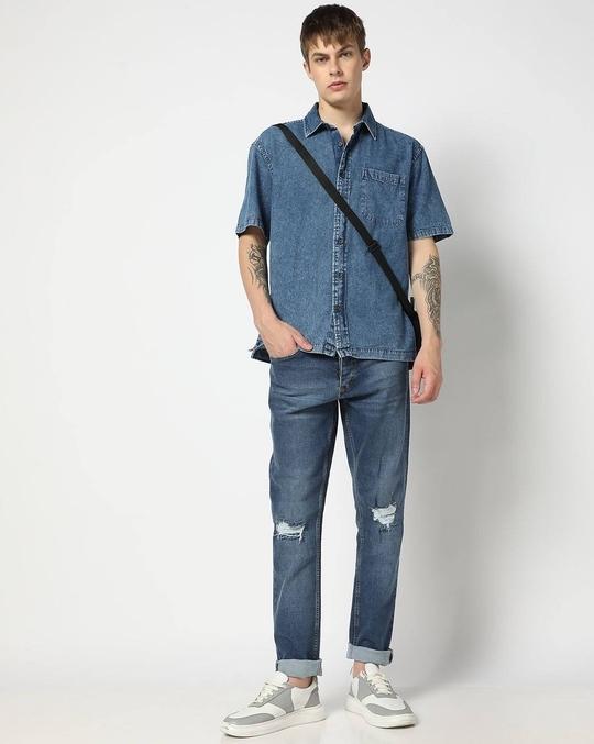 Men Lightly Washed Relaxed Fit Shirt