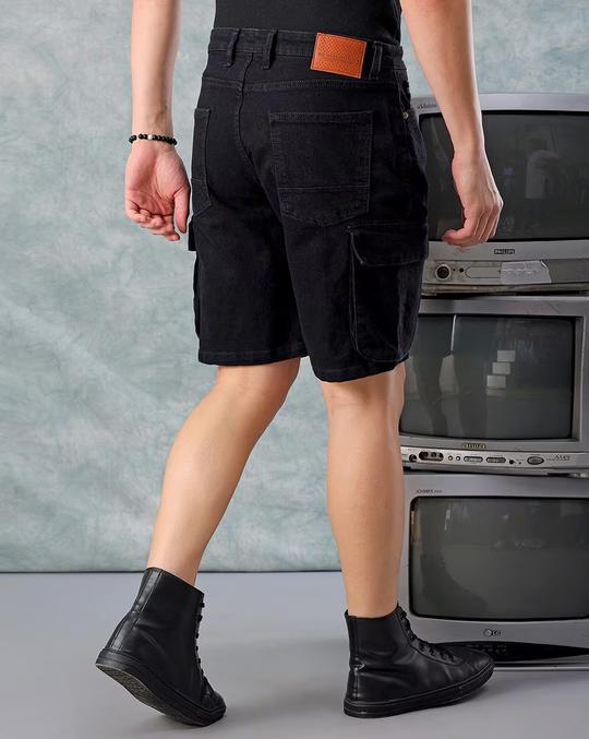 Men Denim Regular Fit Cargo Shorts