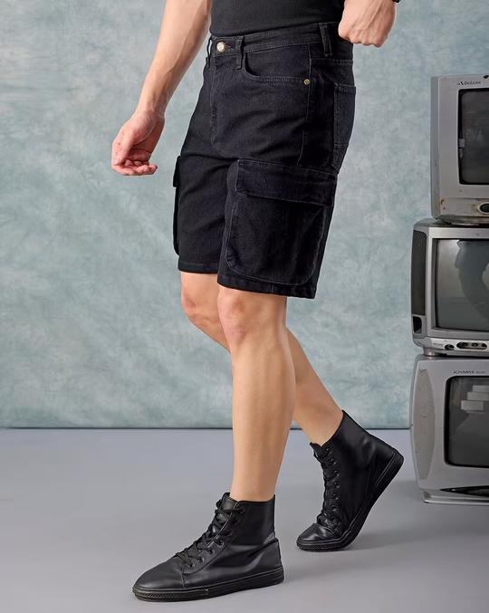 Men Denim Regular Fit Cargo Shorts