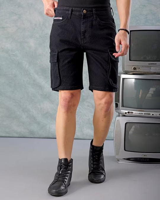 Men Denim Regular Fit Cargo Shorts