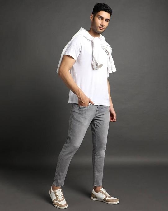 Men Mid-Wash Skinny Cropped Fit Jeans