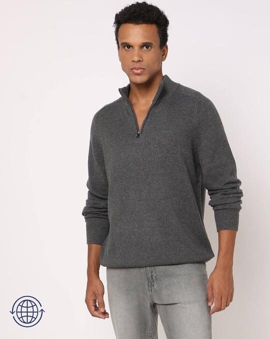 Men Ribbed Half-Zip Regular Fit Pullover