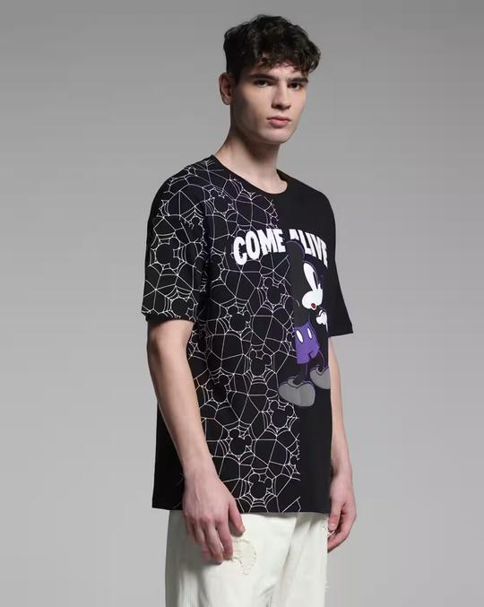 Men Mickey Collection Print Oversized Cotton Round-Neck T-Shirt
