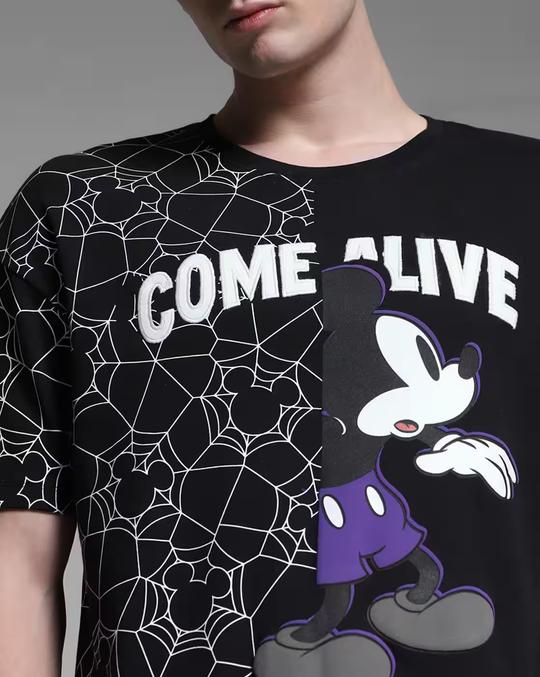 Men Mickey Collection Print Oversized Cotton Round-Neck T-Shirt