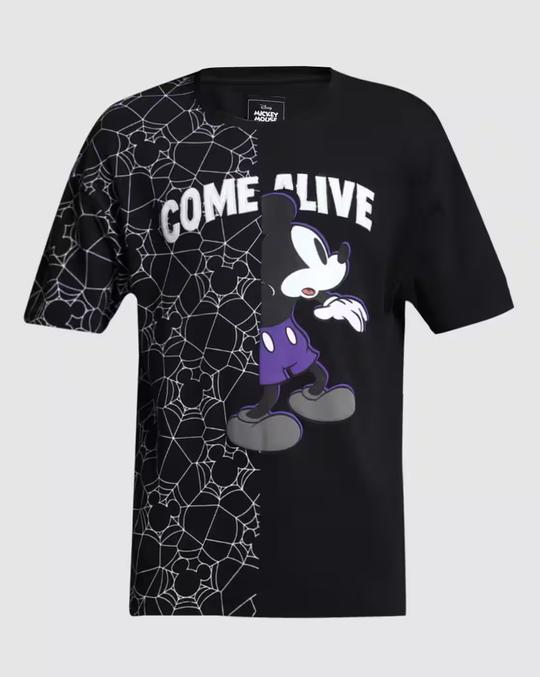 Men Mickey Collection Print Oversized Cotton Round-Neck T-Shirt