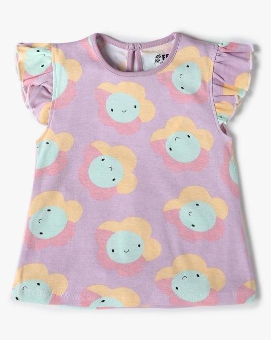 Girls Pack of 3 Printed Regular Fit Round-Neck T-Shirts