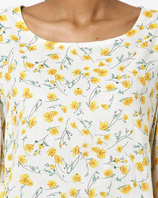 Floral Print Top with Bishop Sleeves
