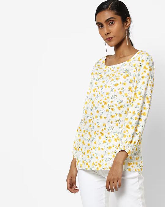 Floral Print Top with Bishop Sleeves