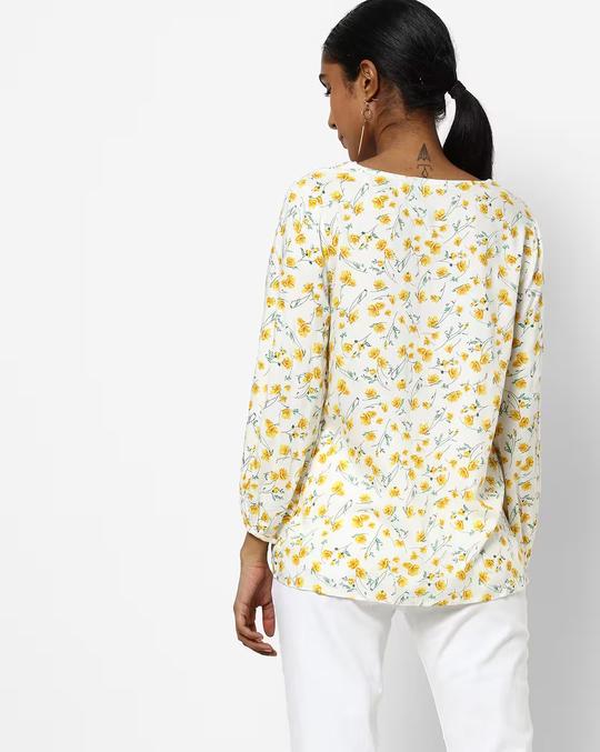 Floral Print Top with Bishop Sleeves