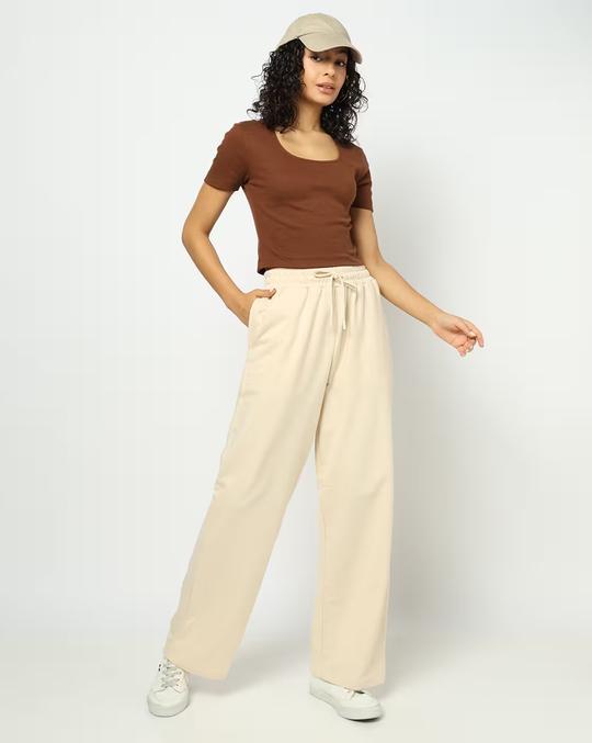 Women Ribbed Scoop-Neck Crop Fit Top