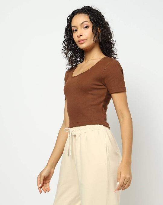 Women Ribbed Scoop-Neck Crop Fit Top