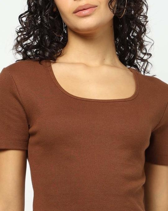 Women Ribbed Scoop-Neck Crop Fit Top