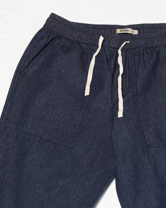 Mid-Rise Straight Jeans with Elasticated Drawstring Waist