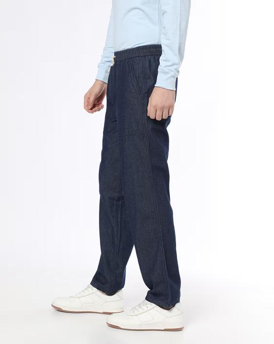 Mid-Rise Straight Jeans with Elasticated Drawstring Waist