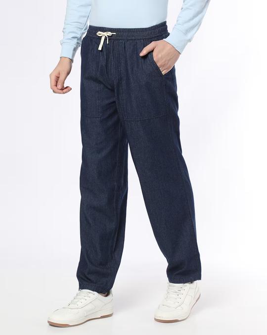 Mid-Rise Straight Jeans with Elasticated Drawstring Waist