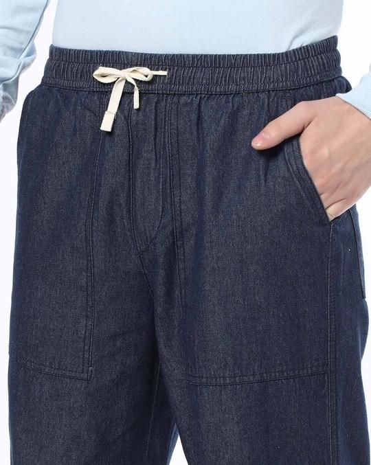 Mid-Rise Straight Jeans with Elasticated Drawstring Waist