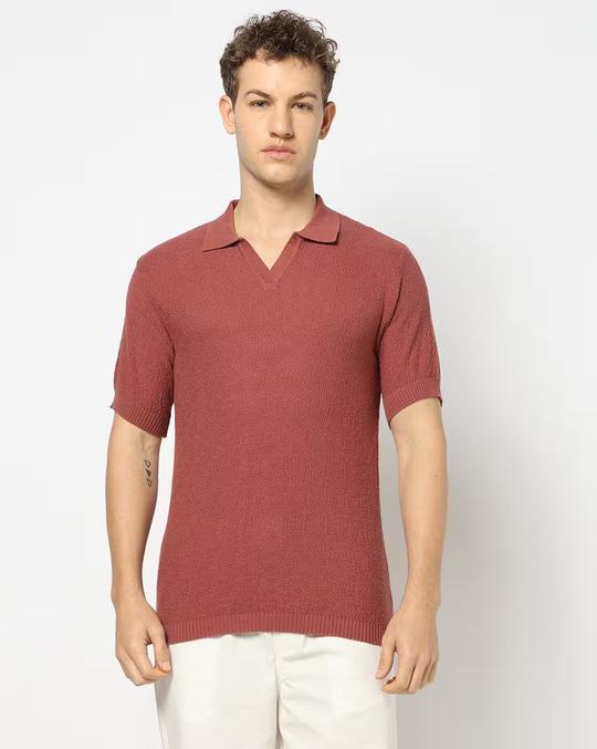 Men Flat Knit Regular Fit Polo T-Shirt