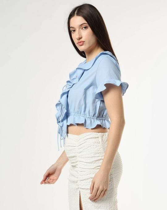 Women Slim Fit Ruffle Crop Top
