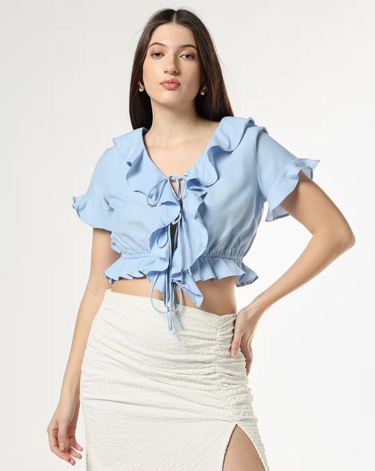 Women Slim Fit Ruffle Crop Top