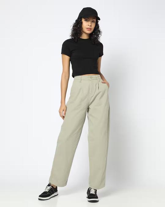 Women Straight Fit Pleated Trousers