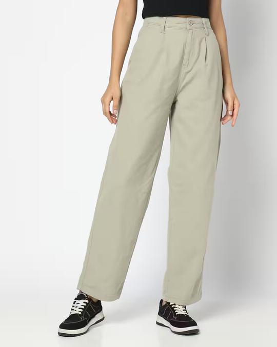 Women Straight Fit Pleated Trousers