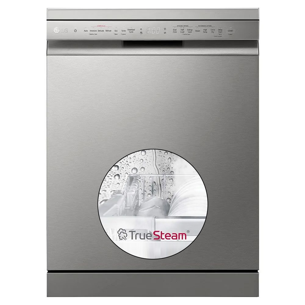 Lg 14 place dishwasher, wifi enabled, true steam, quadwash, inverter direct drive technology, 4 washing arms, silver (dfb532fp)