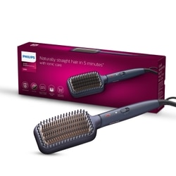Philips Hair Straightening Brush, Naturally Straight in 5 Mins, 5X Less Frizz, Advance Ionic Keratin Tech, Triple Bristle Fast 50s Heatup, Scalp Protect, BHH885