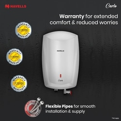Havells Carlo 5 Litre Instant Water Heater, Color Changing LED Indicator, Rust and shock proof, ISI Certified, Fire retardant power cord; Warranty: 5 Yr on inner tank & 2 Yr comprehensive, (White) 7