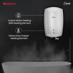 Havells Carlo 5 Litre Instant Water Heater, Color Changing LED Indicator, Rust and shock proof, ISI Certified, Fire retardant power cord; Warranty: 5 Yr on inner tank & 2 Yr comprehensive, (White) 3
