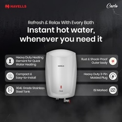 Havells Carlo 5 Litre Instant Water Heater, Color Changing LED Indicator, Rust and shock proof, ISI Certified, Fire retardant power cord; Warranty: 5 Yr on inner tank & 2 Yr comprehensive, (White) 2