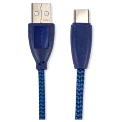 Reconnect RATCB1003 USB-C Braided Cable, 480 Mbps Data Speed, 18W, 3A Fast Charging, 100 cm (1 m) Length, Premium Sturdy Design, Nylon Braiding, Compatible with USB-C Ports, Made in India, Blue