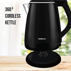 Havells Aqua Plus, 1.2 Litres, Stainless Steel Kettle, 360 Degree Cordless Kettle, Boil Dry Protection, Auto Shut off, Assorted colour's (Black/Blue) 6