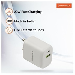 Reconnect 20 Watt Fast Charging Wall Charger, Dual Ports (USB-A & USB-C), QC 3.0 Certified, Multi-Layer Protection, Intelligent Power Distribution, Fire Retardant Body, White 4