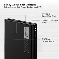 boAt EnergyShroom 10000 mAh Power Bank, 2-way 22.5 Watts Fast Charging, 12 Layer Smart IC Protection, High Temperature and Scratch Resistant, LED Indicators, Carbon Black 3