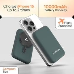 Ambrane AeroSync 10000 mAh MagSafe Power Bank 12, 22.5 W Wired Output, 15 W Wireless Charging, Strong Magnet, Dual Port USB & Type C, Multi-layer Chipset Protection, LED Indicator, Pocket Size, Cable Included, Black 8