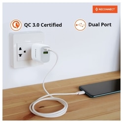 Reconnect 20 Watt Fast Charging Wall Charger, Dual Ports (USB-A & USB-C), QC 3.0 Certified, Multi-Layer Protection, Intelligent Power Distribution, Fire Retardant Body, White 2