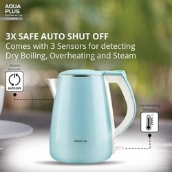 Havells Aqua Plus, 1.2 Litres, Stainless Steel Kettle, 360 Degree Cordless Kettle, Boil Dry Protection, Auto Shut off, Assorted colour's (Black/Blue) 7