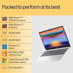 HP 15-fc0837AU Standard Laptop (AMD Ryzen 7 7730U/16 GB/512 GB SSD/AMD Radeon Graphics/Windows 11 Home/MS Office Home 2024/Full HD), 39.6 cm - 15.6 inch, Natural Silver 2