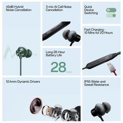 OnePlus Bullets Wireless Z2 ANC Bluetooth in Ear Earphones with Mic, 45dB Hybrid ANC, Bombastic Bass - 12.4 mm Drivers, 10 Mins Charge - 20 Hrs Music, 28 Hrs Battery (Green) 9