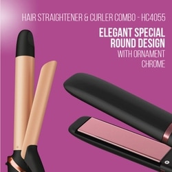 Havells Hair Straightener & Curler Combo, Black, ceramic coated plates, HC4055 3