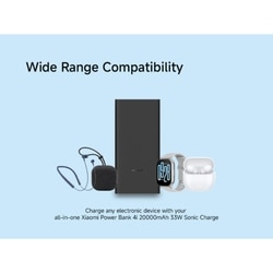 Xiaomi Power Bank 20000 mAh 4i, 33 W Sonic Charge, 2 USB-A & 1 Type-C Port, 3 Device Charging, 2-Way Fast Charging, Low Power Discharge Mode, 12-Layers Safety, Overheat, Over Current, Short-Circuit, Overcharge & Overdischarge Protection, Black 8