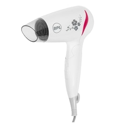 BPL Hair Dryer 1200 W, Ionic, 3 Heat Settings, Overheat Protection, Detachable Concentrator, Foldable, White & Pink, 2 years warranty, BHDFI00312