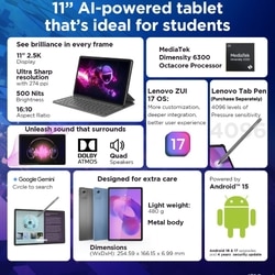 Lenovo Idea Tab 27.94 cm (11 inch) WiFi Tablet, 256 GB, 8 GB RAM, Grey, ZAFR0900IN 8