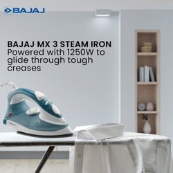 Bajaj MX 3 Neo 1250 W Steam Iron, 180 ml Tank, 12 g/min Steam, Non-Stick, Blue & White 2