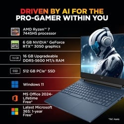 HP Victus 15-Fb3124AX Gaming Laptop (AMD Ryzen 7 7445H/16 GB /512 GB SSD/6 GB-Nvidia GeForce RTX 4050 /Windows 11 Home/MS Office Home 2024 + 1 year M365 Basic/Full HD), 39.62 cm - 15.6 inch, Performance Blue 5