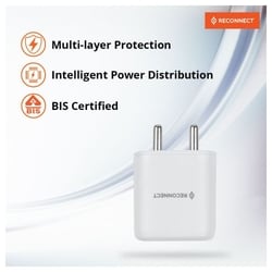 Reconnect 20 Watt Fast Charging Wall Charger, Dual Ports (USB-A & USB-C), QC 3.0 Certified, Multi-Layer Protection, Intelligent Power Distribution, Fire Retardant Body, White 3