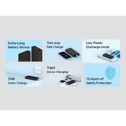 Xiaomi Power Bank 20000 mAh 4i, 33 W Sonic Charge, 2 USB-A & 1 Type-C Port, 3 Device Charging, 2-Way Fast Charging, Low Power Discharge Mode, 12-Layers Safety, Overheat, Over Current, Short-Circuit, Overcharge & Overdischarge Protection, Black 3