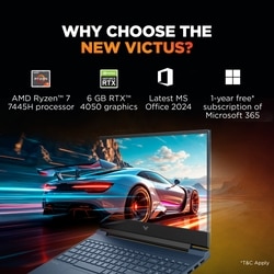 HP Victus 15-Fb3124AX Gaming Laptop (AMD Ryzen 7 7445H/16 GB /512 GB SSD/6 GB-Nvidia GeForce RTX 4050 /Windows 11 Home/MS Office Home 2024 + 1 year M365 Basic/Full HD), 39.62 cm - 15.6 inch, Performance Blue 2