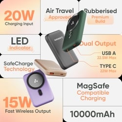 Ambrane AeroSync 10000 mAh MagSafe Power Bank 12, 22.5 W Wired Output, 15 W Wireless Charging, Strong Magnet, Dual Port USB & Type C, Multi-layer Chipset Protection, LED Indicator, Pocket Size, Cable Included, Black 5